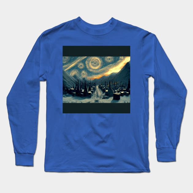 Starry Night Over Hogsmeade Village Long Sleeve T-Shirt by Grassroots Green